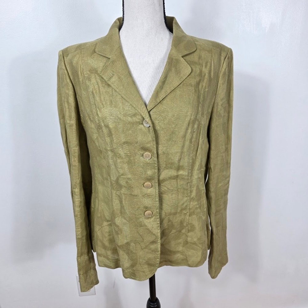 Anne Klein Womens Khaki Linen Blend Blazer Jacket‎ Size 14
